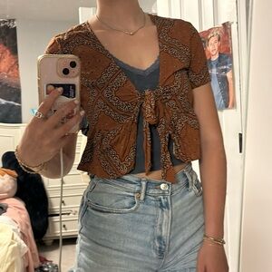 Pacsun western vibe printed tie up flowly shirt